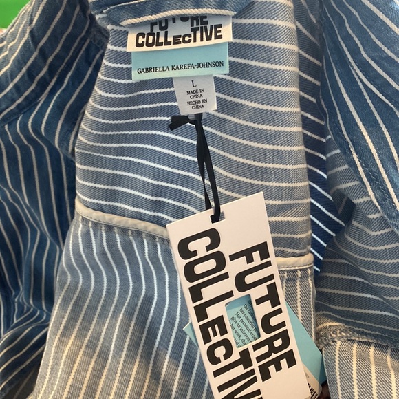 Future Collective™ with Gabriella Karefa-Johnson Peplum denim jacket Striped L - Picture 5 of 9